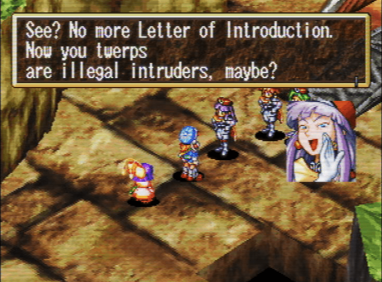 Nana laughing and saying: 'See? No more letter of introduction. Now you twerps are illegal intruders, maybe?'