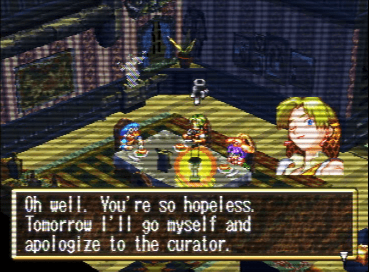 Lily smiles and winks during dinner, she says: 'Oh well. You're so hopeless. Tomorrow I'll go myself and apologize to the curator