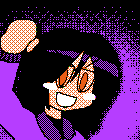 DISC TWO'S lele avatar. A smiling anime styled chibi girl with black hair pumping her fist in the air